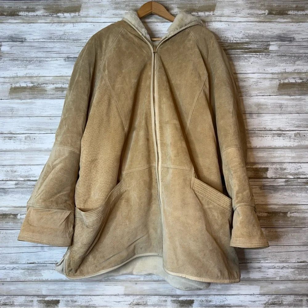 Vintage Winlit Faux Fur Lined Hooded Leather Jacket Reversible Women’s size 4XL